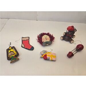 Mixed Lot of 6 Vintage Holiday Ornaments Various Styles & Materials ~4"
